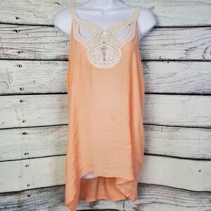 EcoVibe Apparel Women’s Large Peach Sleeveless Tank Top Crochet Detail